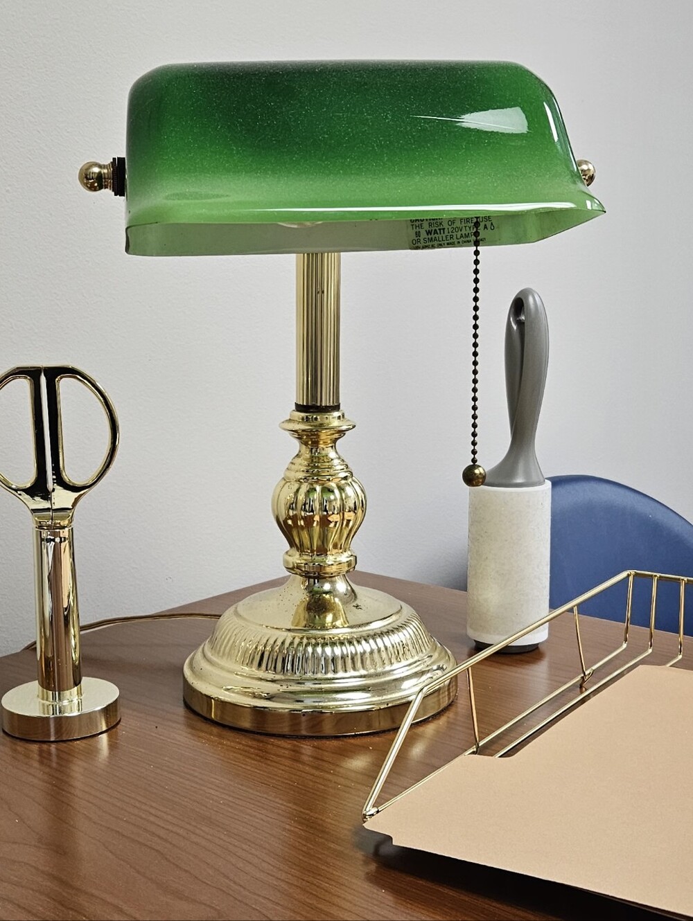 Green Glass Banker's Lamp with Brass Base
